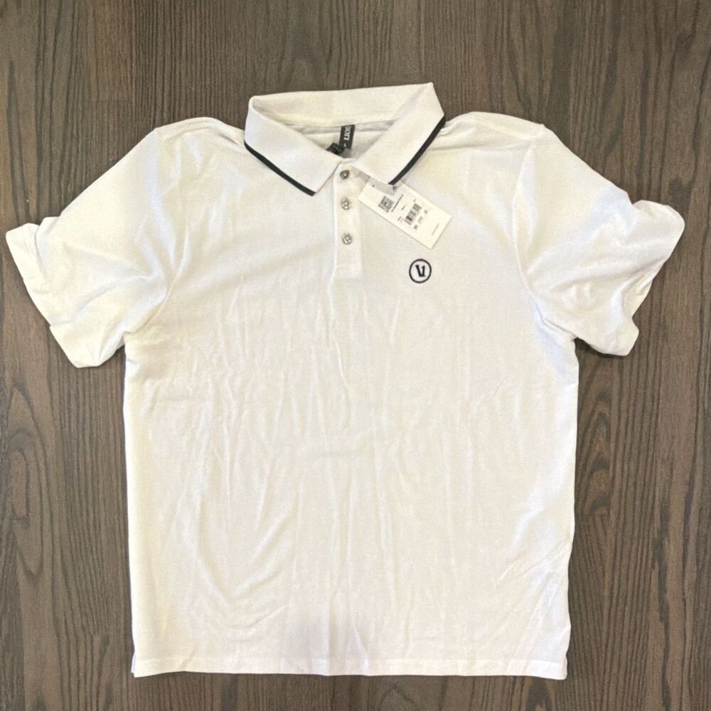 VUORI Gamepoint Polo 2.0 Shirt White Contrast Trim Short Sleeve Men's Large NWT